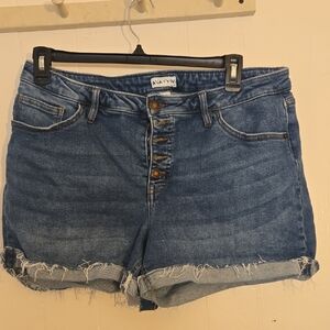 Ava & Viv Full Button Fly Dark Wash  Blue Jean Shorts